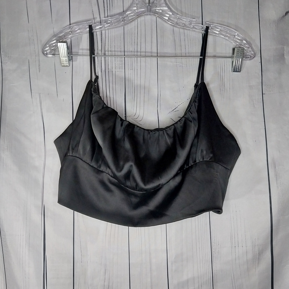 Rue 21 Black Satin Cowl Neck Spaghetti Strap Crop Top